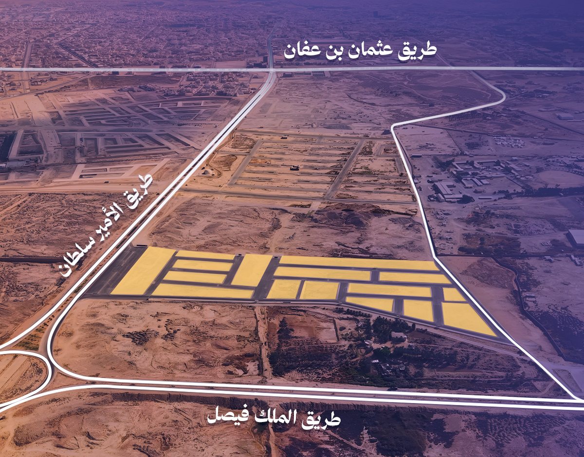الصورة الجوية لمخطط الخزامى الشمالي وبلوكاته والطرق المحيطة به